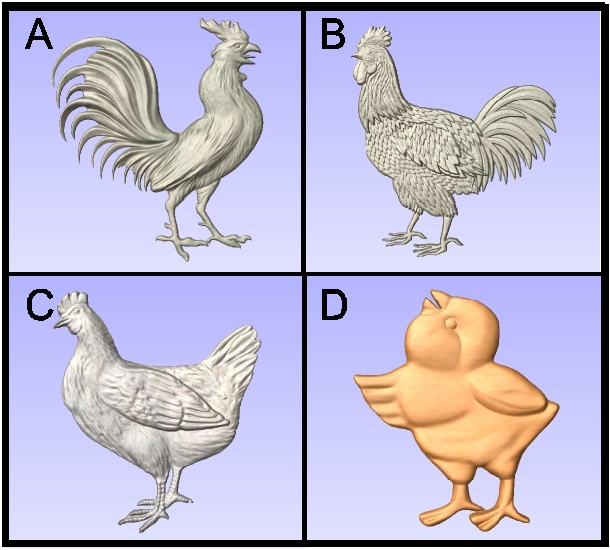 O24911 - Carved Roosters and Chickens