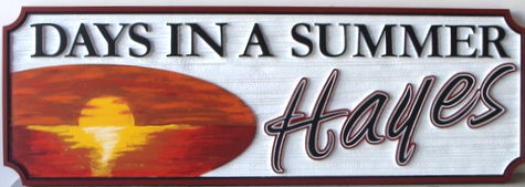 L21056 - Carved Beach House Sign with Sunset over Ocean