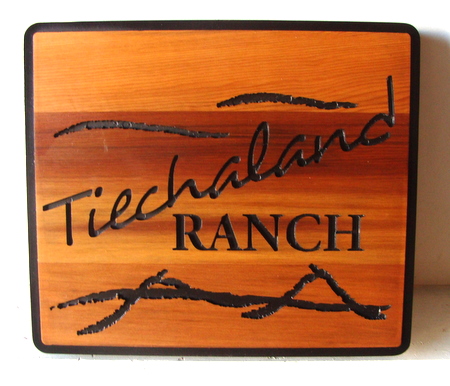 O24445 - Engraved Cedar Ranch sign "Tiechaland"