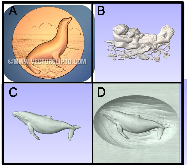 L21907 - Carved Seal, Otters and Whales