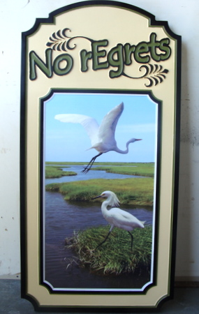 M22059A - Vacation Home Sign with Two Painted Egrets