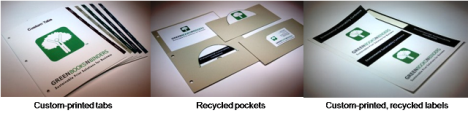 Recycled tabs, pockets and labels
