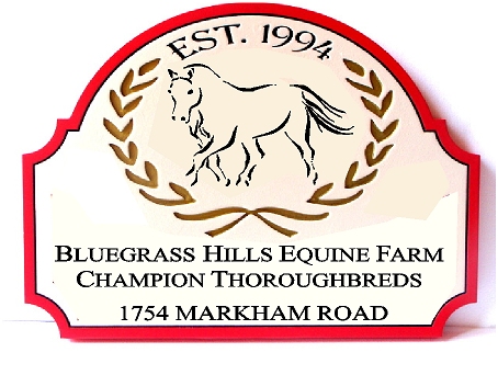P25201- Thoroughbred Equine Farm Carved Entrance Sign