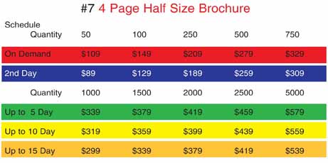 Text #7: "4 Page Half Size Brochure": Flat: 5.5" x 8.5" 4/4
