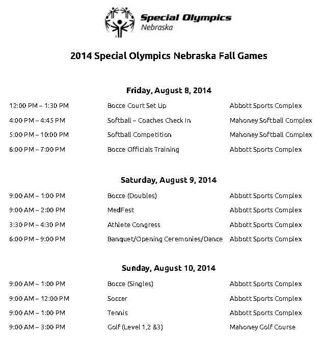 Special Olympics Nebraska Sports Competition Calendars Fall Games Special Olympics Nebraska Sports Competition Calendars Fall Games