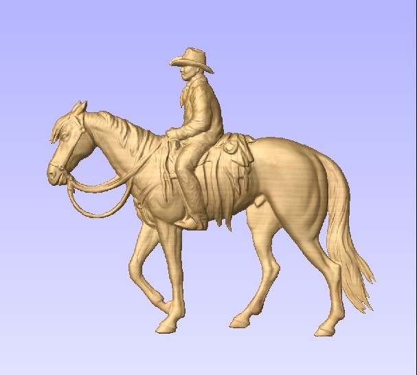 M2990 - Carved Cowboy on Horse, Painted Metallic Brass