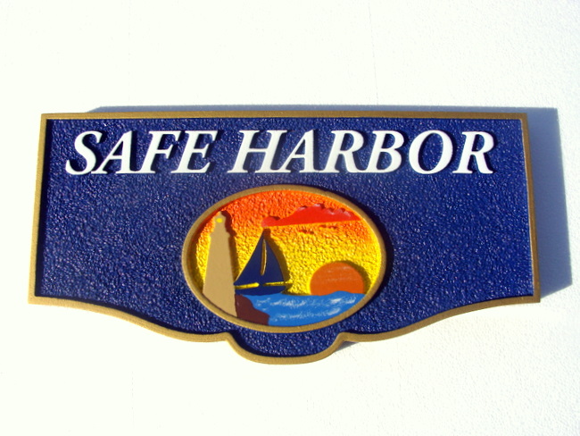 L21003 - Seashore Home Name Sign with Harbor and Sailboat
