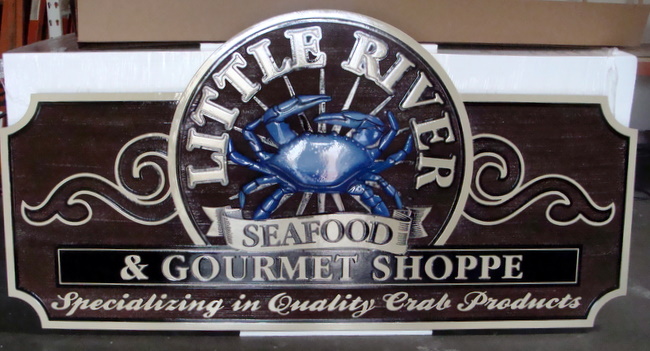 L21525 - Carved Blue Crab Seafood Restaurant and Gourmet Shop Sign