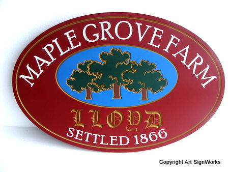 O24095 - Carved Wood Farm Sign with Maple Grove