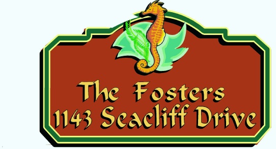 M2601 -Seashore Residence Address Sign with Carved Seahorse