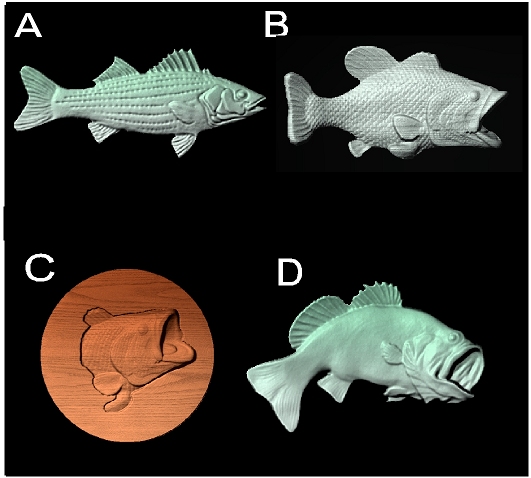 M22956 - Carved 3D Wood Appliques for Fish (Largemouthed Bass, Trout)