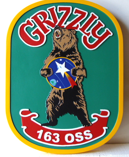 M22134- Grizzly Bear Club Carved Wood Wall Plaque