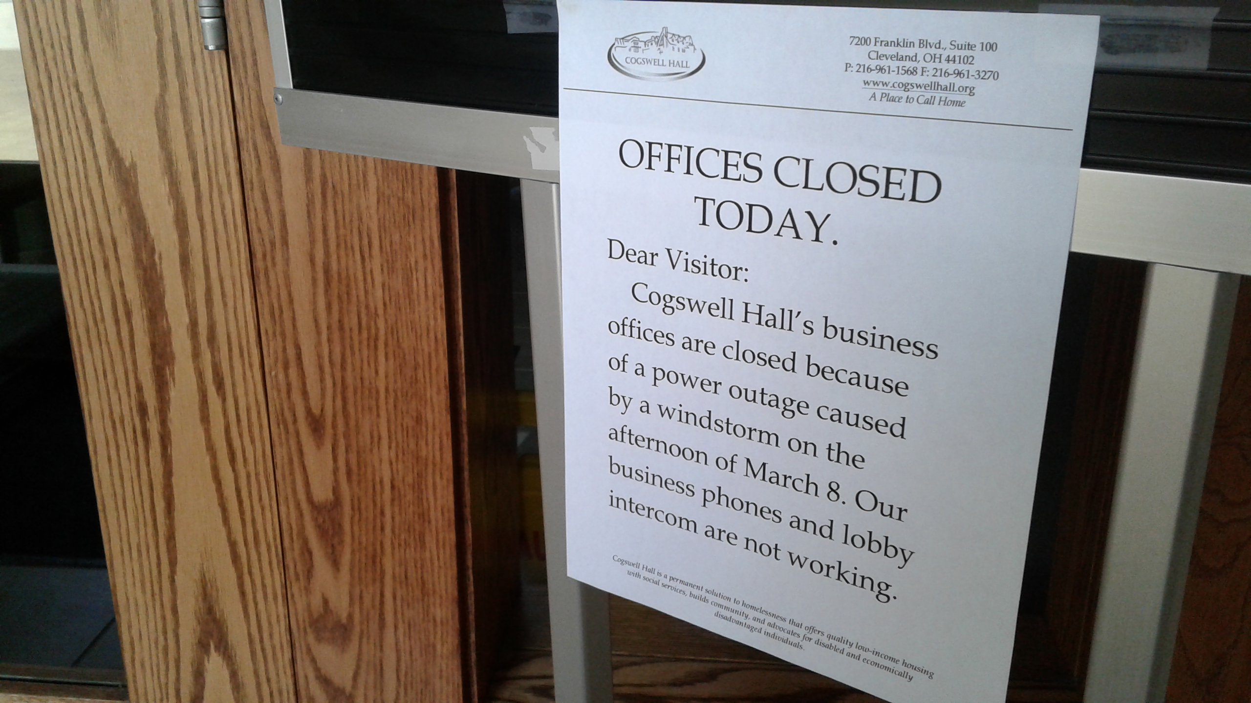 Power back on at Cogswell Hall