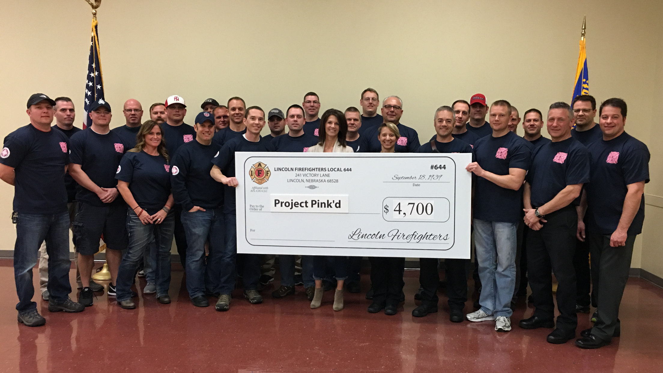 Lincoln Fire Fighters Association Local 644 Donates $4700 to Project Pink'd