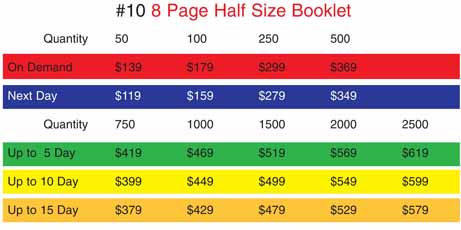 Text #10: "8 Page Half Size Brochure": Folds &amp; Stitches to 5.5" x 8.5" 4/4