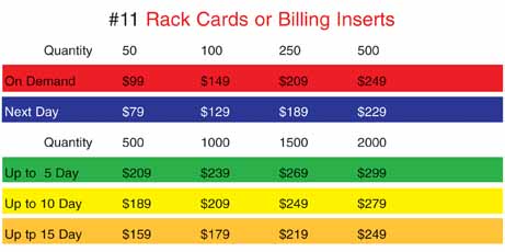 Cover #11: "Rack Cards": Flat: 4" x 9" 4/1