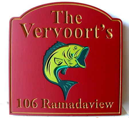 M22070 - Lake House Address Sign with Jumping Fish 