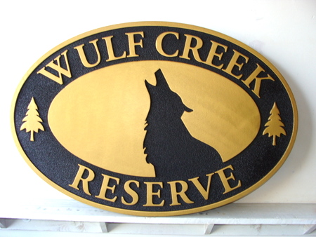 M22059 - Gold & Black sandblasted HDU Wolf Head Sign