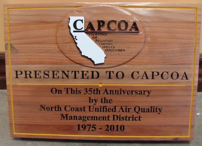 WP5080 - Plaque for an Air Quality Management District, California, 2.5-D Stained Redwood