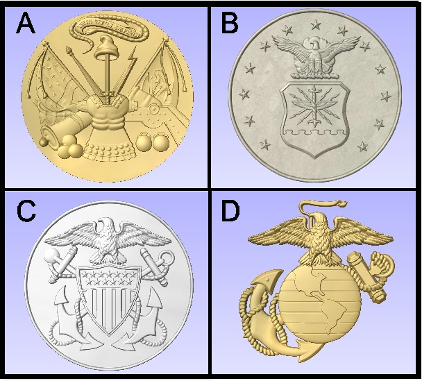 U30903 - Carved US Military Emblems (Army, Air Force, Navy, Marine Corps)