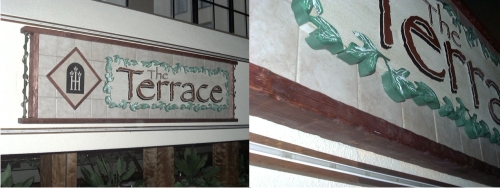 Tile as a background to sandblasted sign
