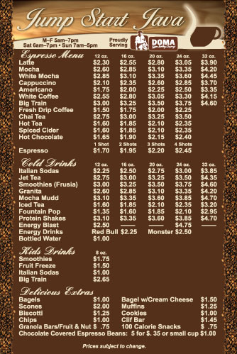 Jump Start Java Menu Sign