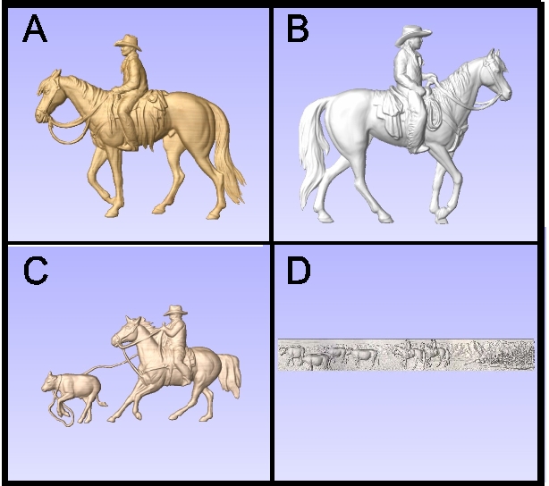 O24901 - Carved 3D Wood Appliques of Cowboys and Cowgirls