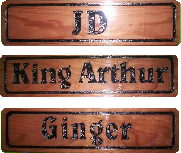 P25525 - Three Cedar Horse Stall Signs, Engraved