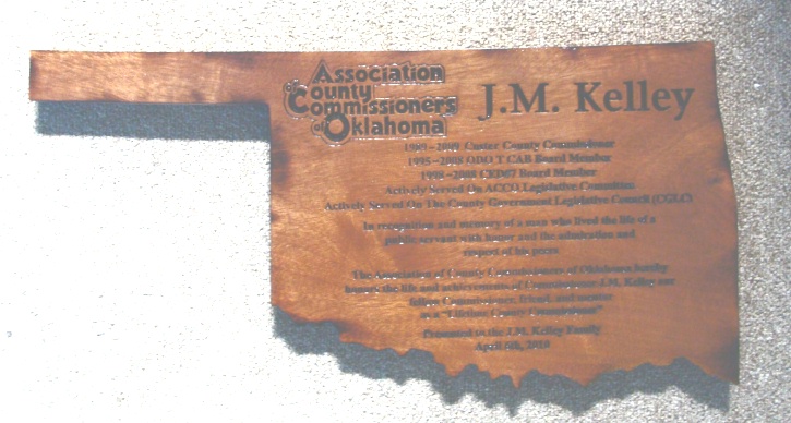 N23246 - Carved Cedar Engraved Oklahoma-Shaped Plaque