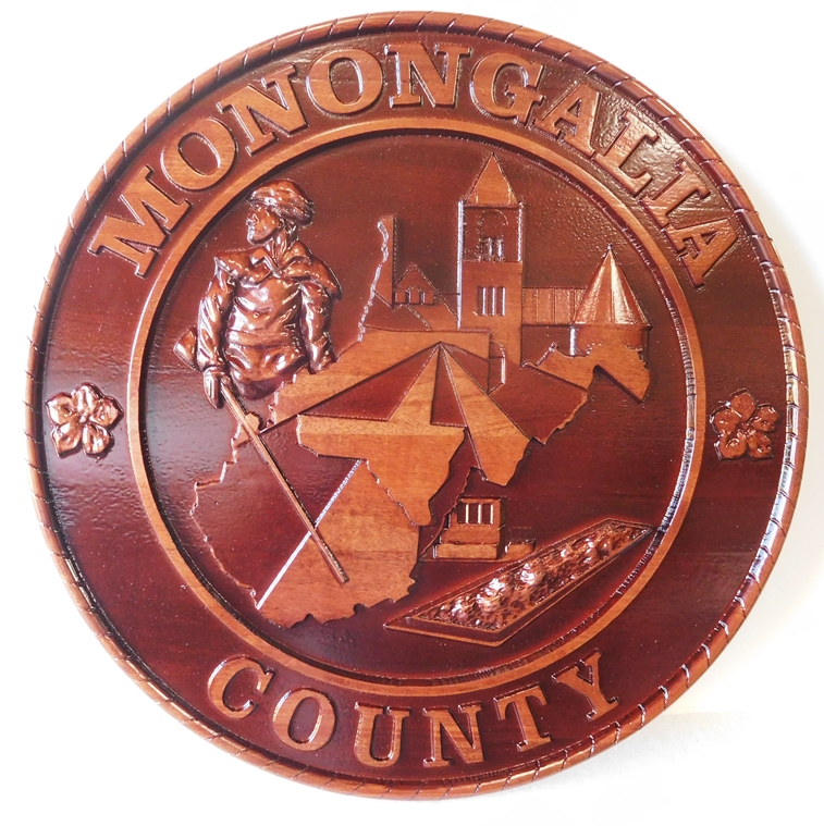 WM1080 - Seal of Monongalia County, 3-D Stained Mahogany