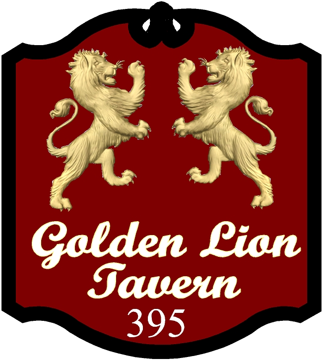 Y27654 - Double Golden Rampant Lion English Pub Sign
