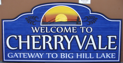 F15019 - "Welcome to Cherryvale" Village Entrance Carved Wooden Sign