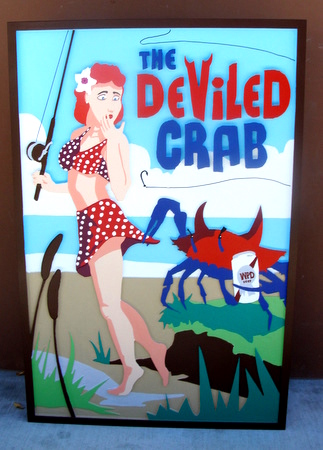 Q25111 - Carved  Seafood Restaurant Sign with Crab on Beach