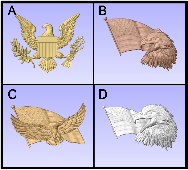 U30901 - Carved US Eagles and Flags