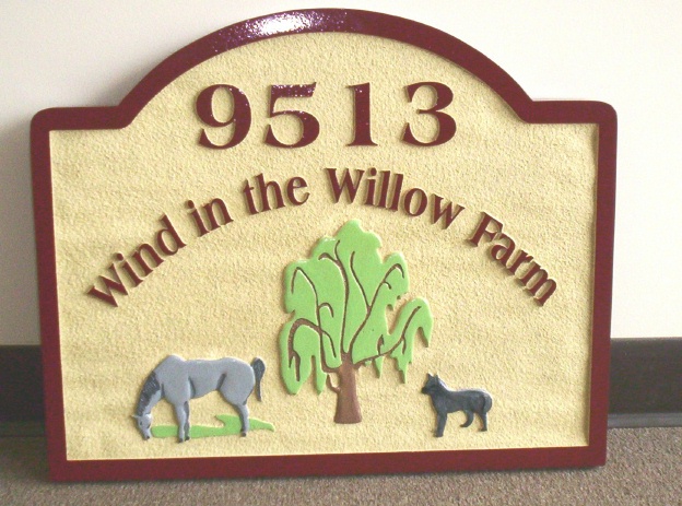 M1260 - Small Farm Sign, with Horse, Dog, and Willow Tree