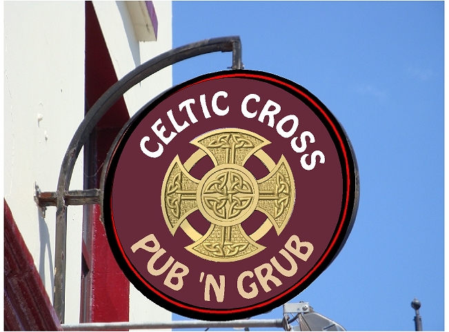 Y27626 - Carved Wood Irish Pub & Restaurant Sign with Celtic Cross