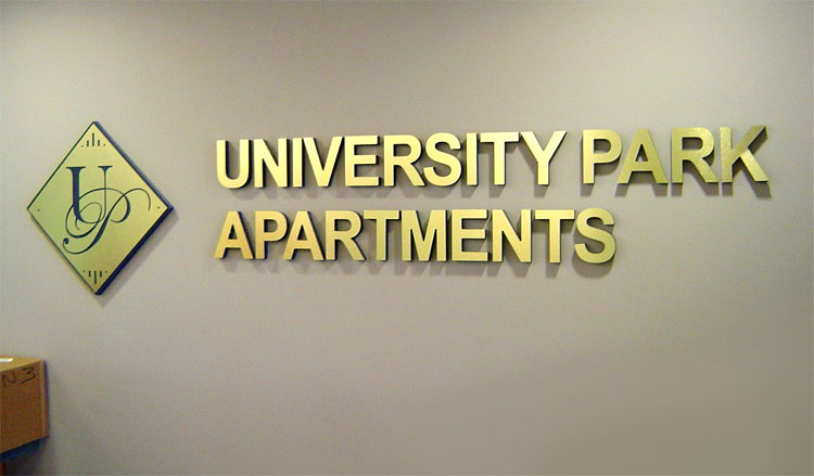 University Park Apartments Brushed Gold Letters