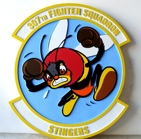 V31521 - Carved Wood Air Force Fighter Squadron Logo Wall Plaque ("Stingers")