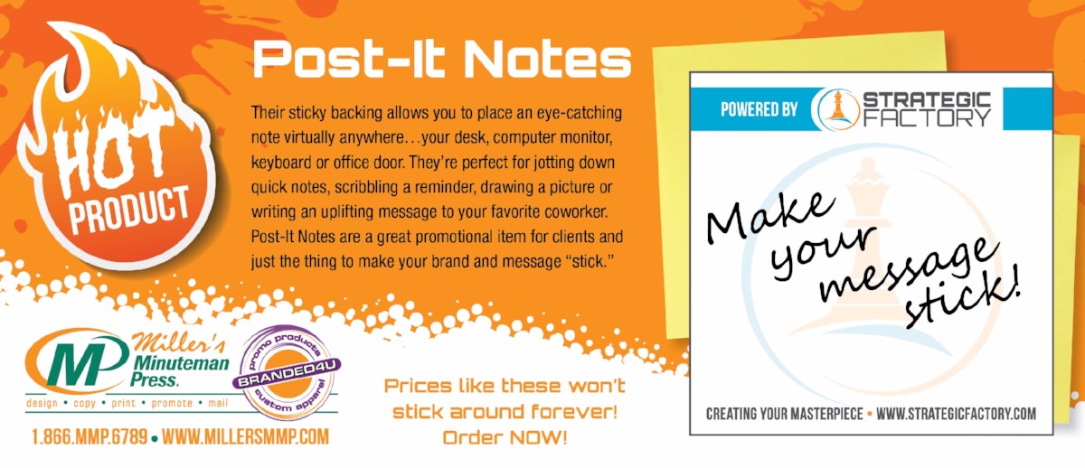 Contact us for branded Post-It Notes and all your promotional product needs!