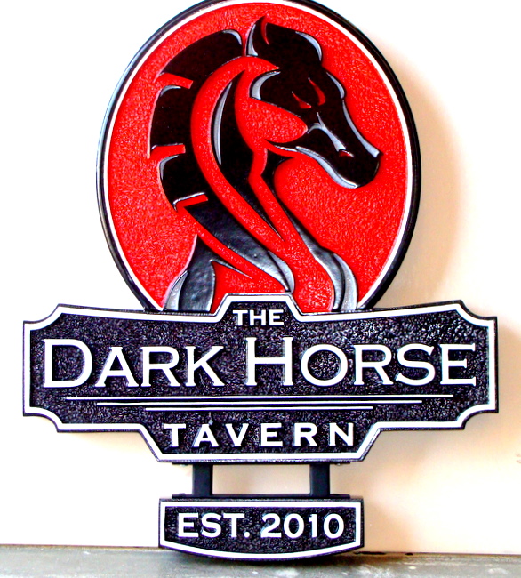 Y27542 - Close-Up of Carved Horse Tavern Sign