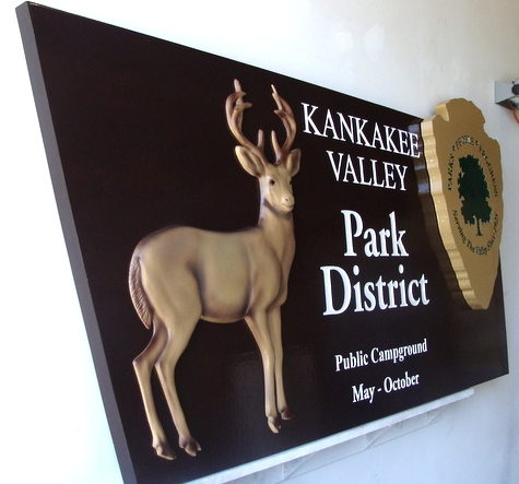 G16209 - Regional Park Wooden Sign, with Carved Deer (Side View)