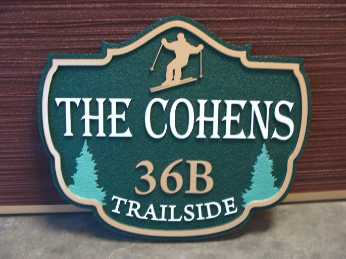 M22014B - Twin Fir Address sign with Skier