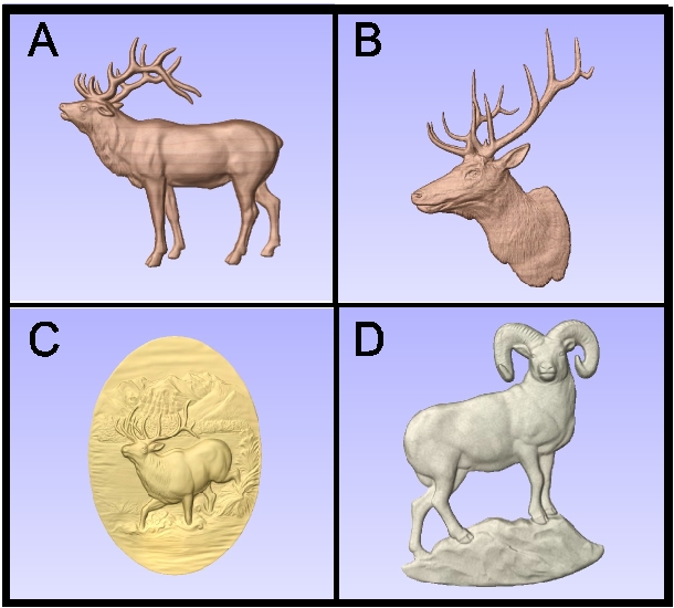 M22942 - Carved 3D Wood Appliques of  Elk, Bighorn Sheep