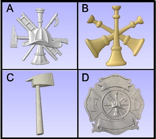 X33595 - 3D Carved Firefighter Symbols, Used as Appliques on Wall Plaques for Fire Departments