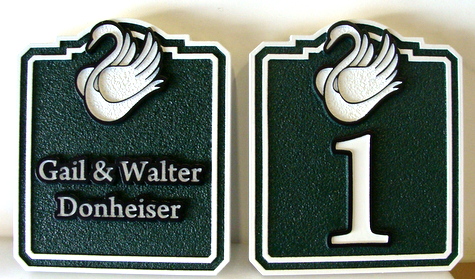 M29069A - Sandblasted Address Number Plaques with Swans Swimming
