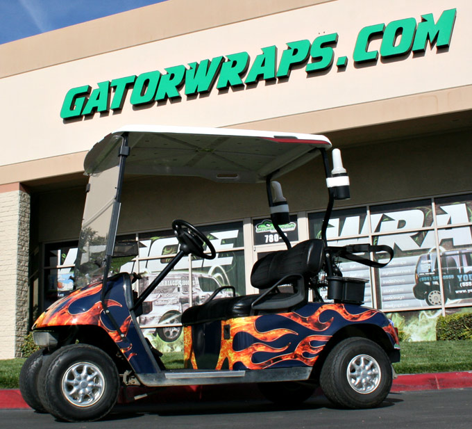 Custom Flaming Patriotic Golf Cart