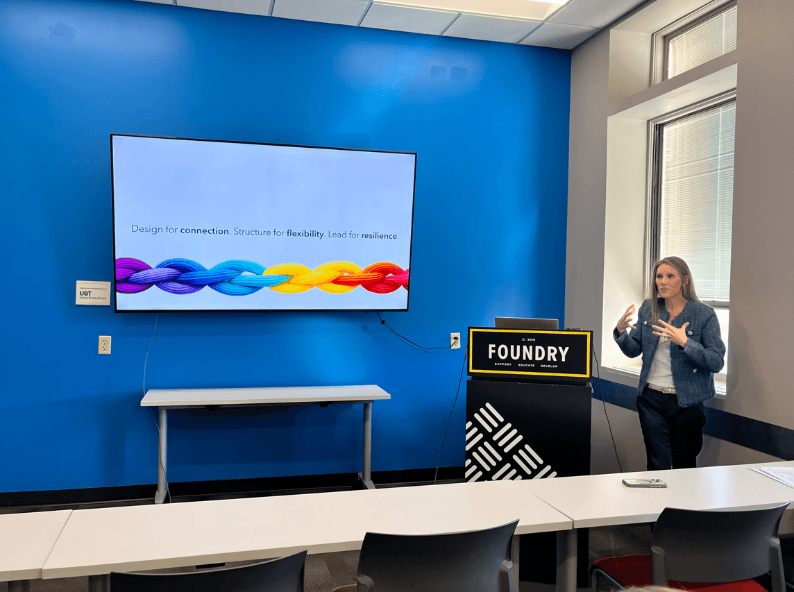 This is an image of Kylie Ensrud of Humanized HR presenting on the Brain Science behind coworking. 