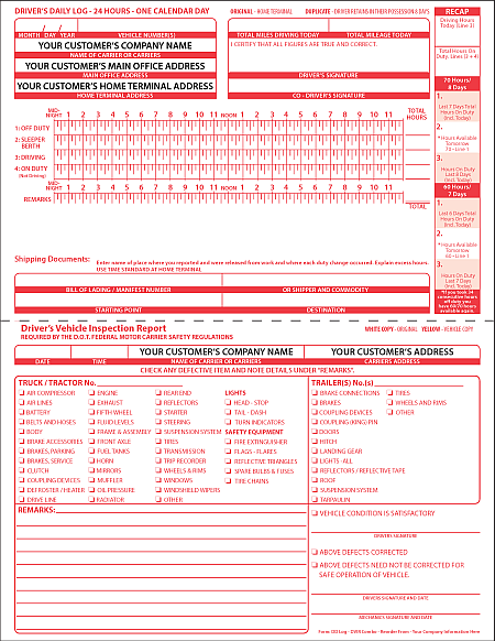 Combination Driver's Daily Log And Driver's Vehicle Inspection Report