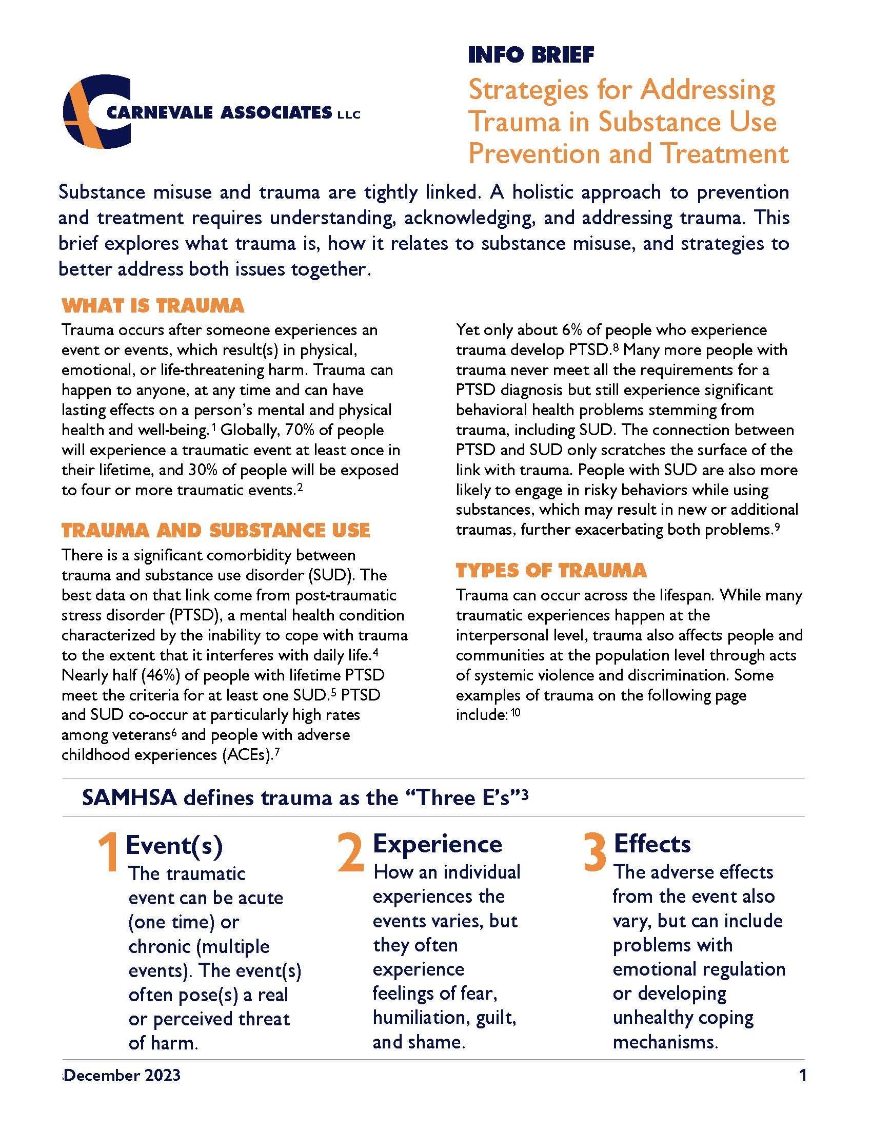 Strategies for Addressing Trauma in Substance Use Prevention and Treatment