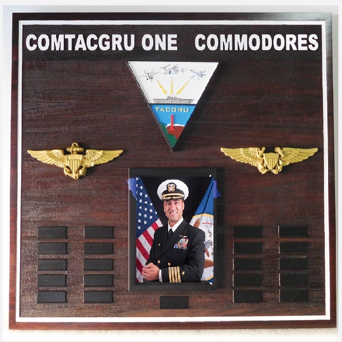 WP5200 - Navy TACRON-12 Commodore Command Plaque, 3-D Dark Stained Cedar